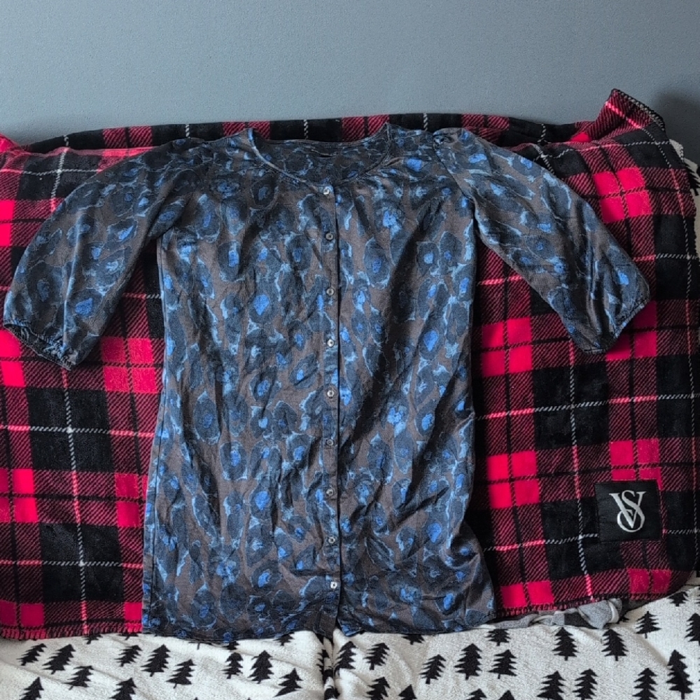 Express Brown and Blue Patterned Button Up Dress - image 1